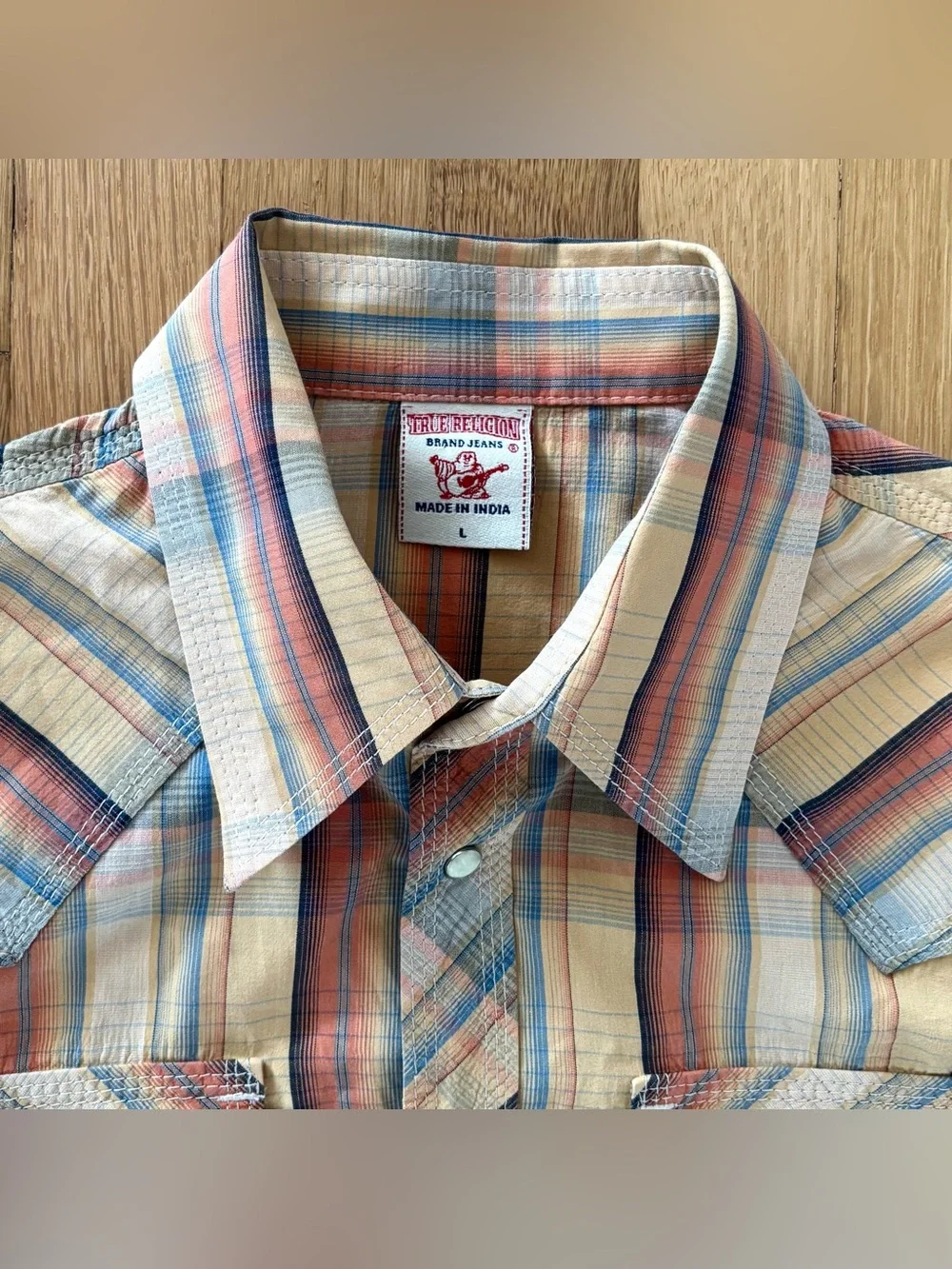 Vintage True Religion Mens Plaid Pearl Snap Shirt Large Western Style India
